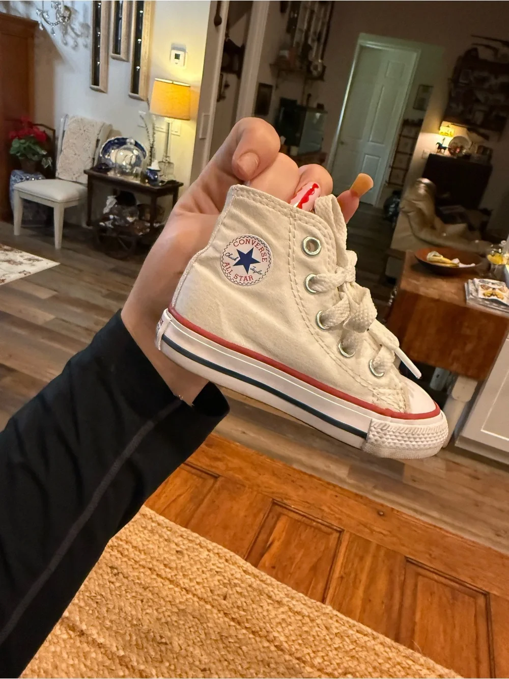 Converse Kids White High-Top Sneakers with Red & Navy Stripe